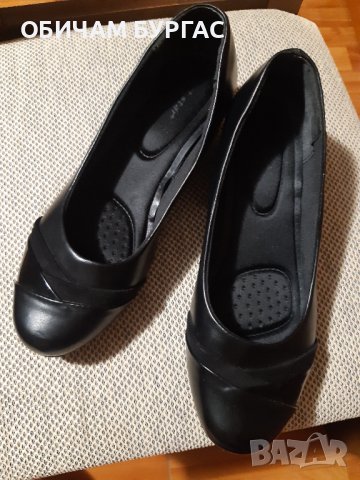 раз.40 СТЕЛКА-26,5см ЧЕРНИ ОБУВКИ С ПЛАНФОРМА-3см ОТ МЕКА КОЖА УДОБНИ носени само веднъж, снимка 3 - Дамски ежедневни обувки - 42216307