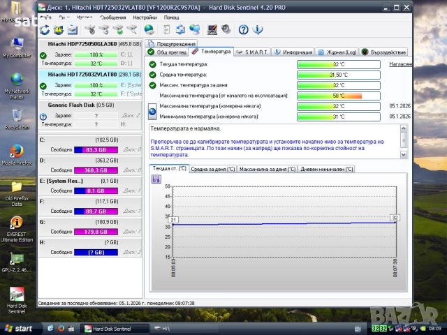 Хард диск Hitachi HDT725032VLAT80 320GB IDE Ultra-ATA/133, снимка 8 - Твърди дискове - 52989143