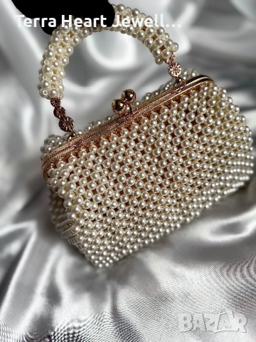 Дамска чанта ръчна изработка от перли цвят шампанско , снимка 6 - Чанти - 52288288