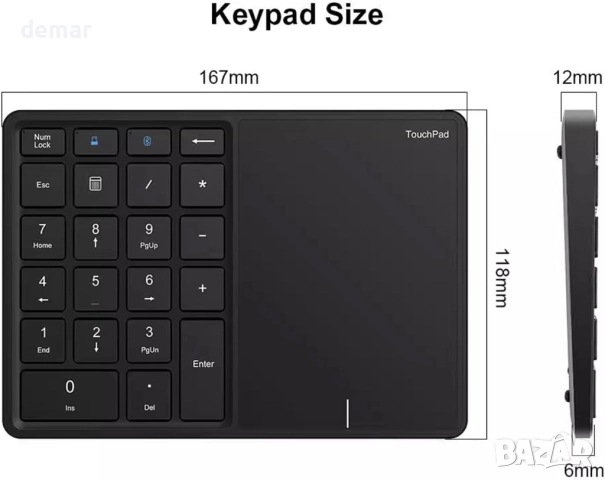 Безжична цифрова клавиатура LICAEVEY, 22 клавиша с тъчпад, Bluetooth, снимка 5 - Клавиатури и мишки - 52076864
