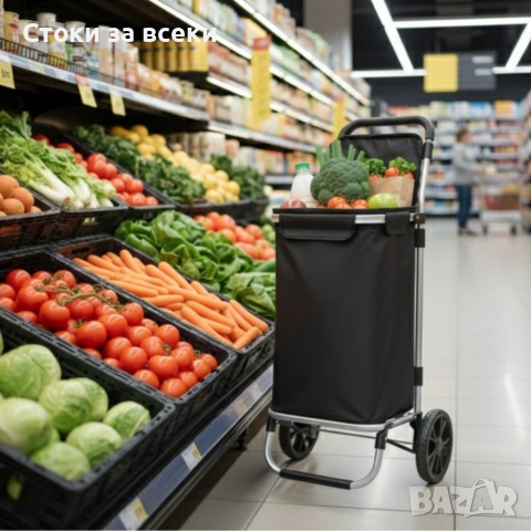 Количка за пазаруване в черен цвят – 40 л, водоустойчива, лека и удобна с 2 колела, снимка 3 - Други стоки за дома - 53257652