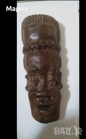 Дървена Африканска маска 20 см , снимка 4 - Други - 44681700