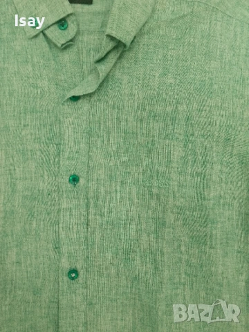 Мъжка риза БОСС 50% лен 50% памук, снимка 3 - Ризи - 53919204