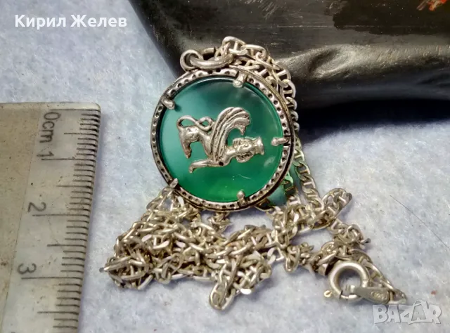 ИТАЛИАНСКИ ДАМСКИ МЕДАЛЬОН от СРЕБРО и СТЪКЛЕНА ПАСТА Paste Vitree Със СРЕБЪРНА 925 ВЕРИЖКА 43850, снимка 6 - Колиета, медальони, синджири - 49913234