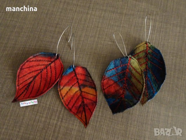 Текстилни обеци "Есенни листа", снимка 6 - Обеци - 30775367