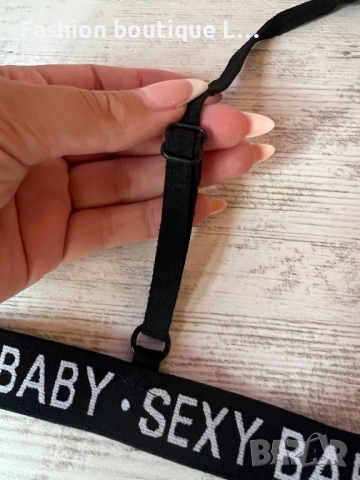 Ново черно бюстие с бродерия червени цветя и ластик с надпис sexy baby с регулиращи се презрамки 🖤, снимка 4 - Бельо - 52186886