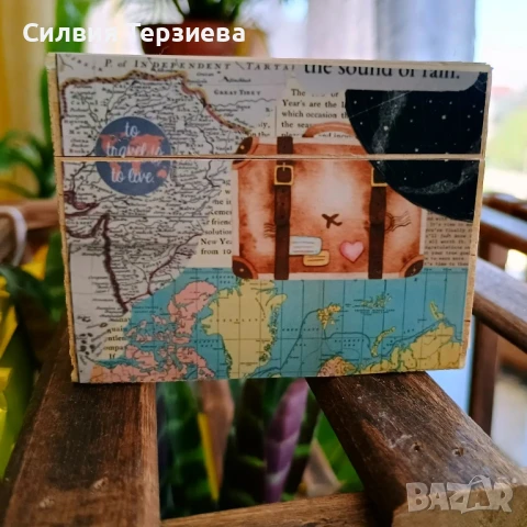 Ръчно изработена дървена кутия "Бисери в куфари" с колекция 21 вдъхновяващи карти , снимка 3 - Декорация за дома - 50609109