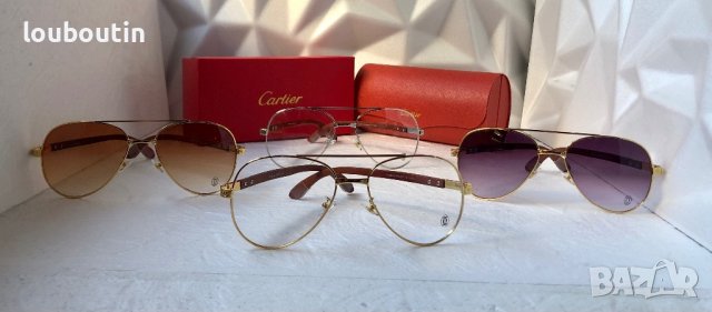 Cartier висок клас мъжки слънчеви очила авиатор с дървени дръжки, снимка 12 - Слънчеви и диоптрични очила - 42814235