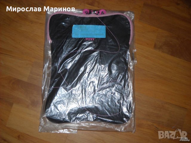 6.Калъф за лаптоп-таблет 10-12”- ”PORT Designs”- НОВ, неопренов.Черна с розови ивици