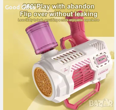 Пистолет за сапунени балончета с 26 отвора – LED светлини, USB зареждане, без разливане, снимка 3 - Други - 51060512