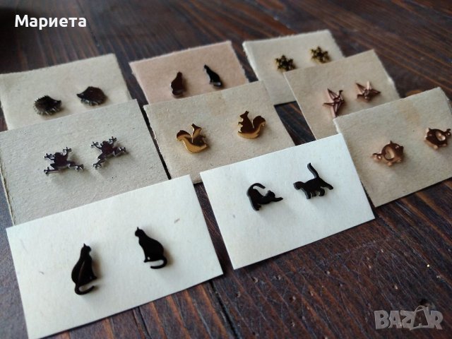Малки стоманени обеци с животни Катеричка Таралеж Котета , снимка 6 - Обеци - 40532207