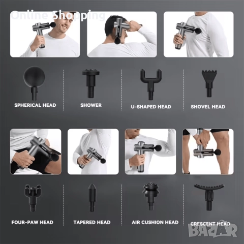 Lenovo мускулен масажор, масажен пистолет с 8 приставки, против болки в мускулите, снимка 4 - Масажори - 52817903