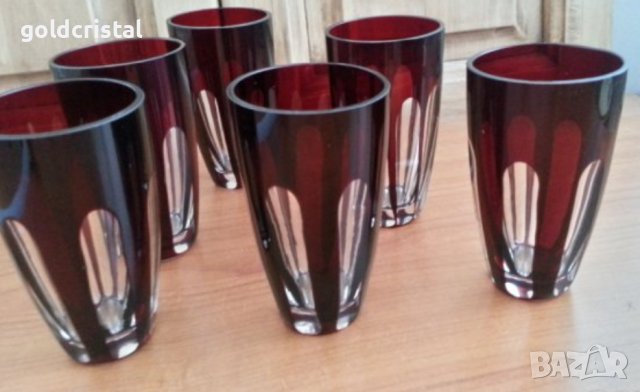 кристални чаши цветен червен кристал, снимка 9 - Антикварни и старинни предмети - 28765844