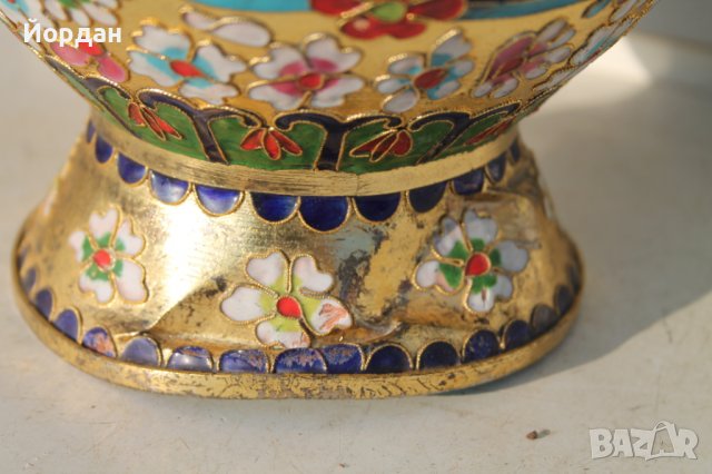 Китайска ваза месинг с емайл , снимка 5 - Колекции - 39699486