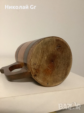 Дървена халба  отличен състояние височина 12 см диаметър 10 см, снимка 4 - Антикварни и старинни предмети - 52342924