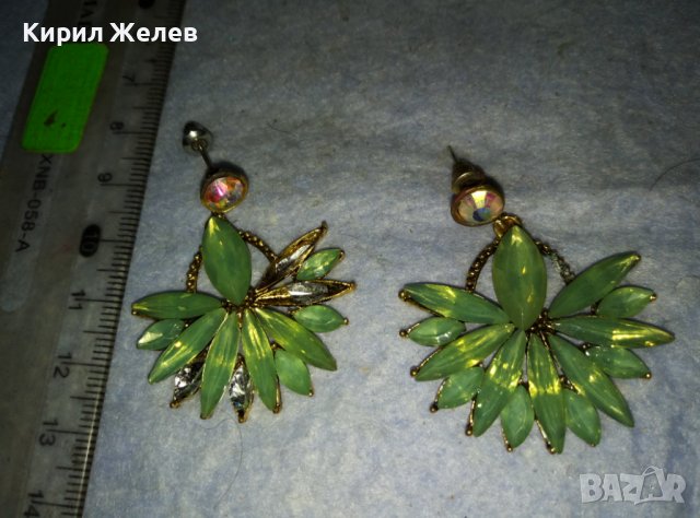 ЧИФТ СТАРИ ВИНТИДЖ АРТ ПОЗЛАТЕНИ КРИСТАЛИ ФЛОРАЛНИ ОБЕЦИ 28531, снимка 5 - Обеци - 42056043