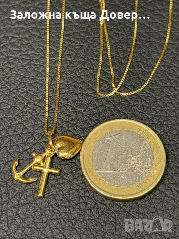 Златен Ланец синджир  с вяра надежда любов  златно ланче 14 к 585 gold zlato zlatni lanec lance, снимка 2 - Колиета, медальони, синджири - 55944853