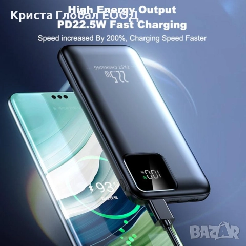 Power Bank CK-027 BLUE 10000 mAh – Компактна преносима батерия, USB-C, Бързо зареждане, снимка 6 - Външни батерии - 51708641