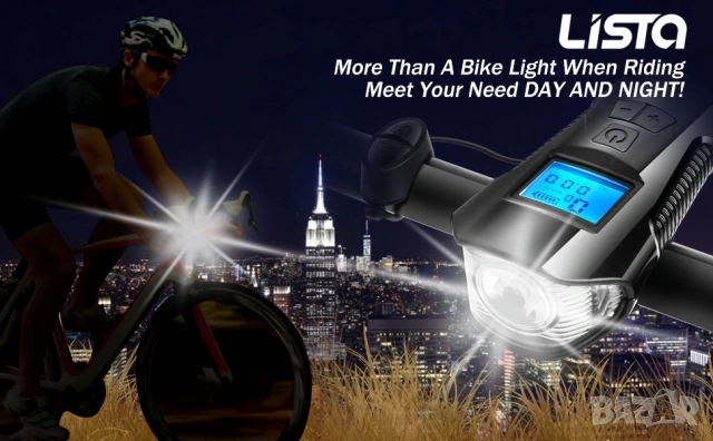 4в1 фар и стоп километраж за велосипед презареждаем акумулаторен компютър за колело клаксон светлини, снимка 6 - Аксесоари за велосипеди - 28576539