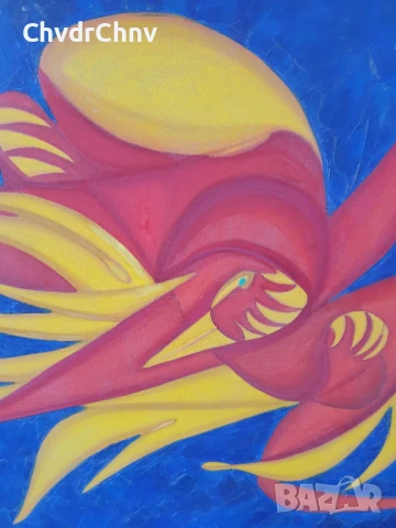 Piscaro 105х85см/голяма абстрактна картина масло върху платно/модернизъм-сюрреализъм/дървена рамка, снимка 4 - Картини - 51300776