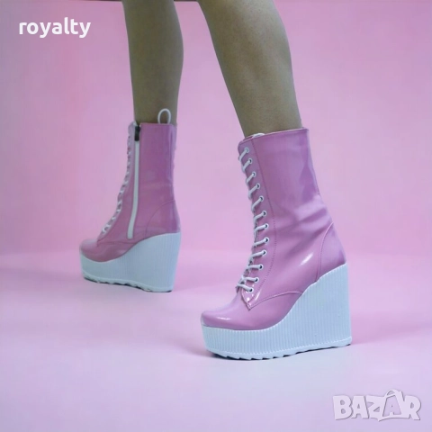 Боти на платформа - розов лак