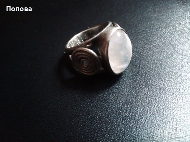 Уникален Винтидж масивен сребърен пръстен с естествен лунен камък ръчна изработка 