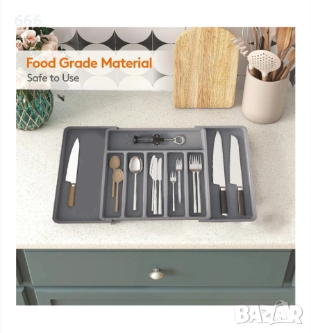 Органайзер за прибори за хранене, пластмаса, сив, 38x33.5x5 см, снимка 6 - Други стоки за дома - 54064813