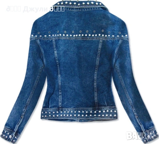 Дънково яке с камъни и капси 💎Уникат, снимка 2 - Якета - 53978221