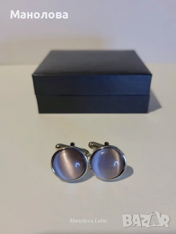 Винтидж копчета за ръкавели в сребристо-син цвят и камък с ефект котешко око., снимка 4 - Други - 53253551