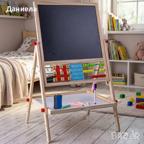 Мултифункционална образователна детска дъска с дървена рамка – за писане, рисуване и обучение, снимка 3 - Други стоки за дома - 54153844
