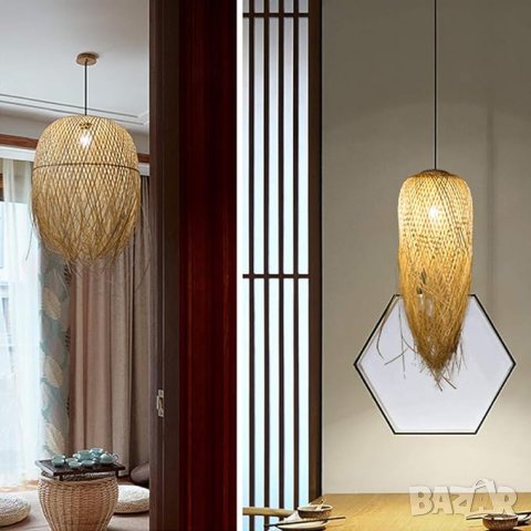 Бамбуков полилей Ретро висяща светлина от бамбук Югоизточна Азия, снимка 6 - Лампи за таван - 36910060
