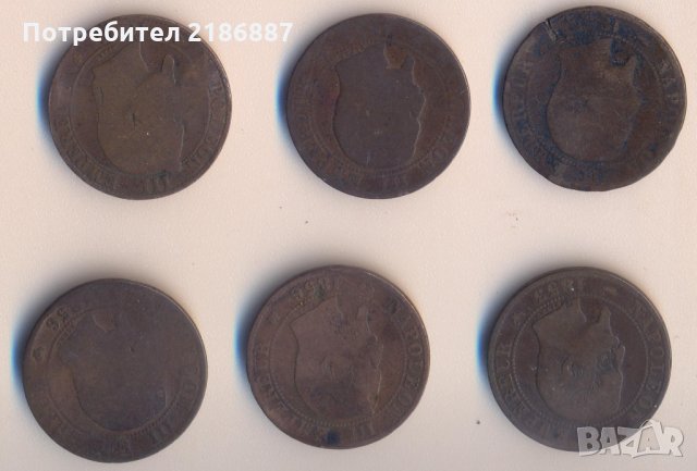 Франция лот 6 броя от по 5 сантима 1853-1856 година, снимка 2 - Нумизматика и бонистика - 34215455