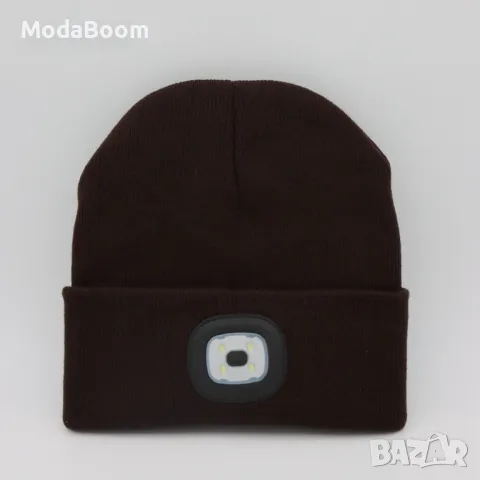 Плетена шапка със светещ челник по средата от LED светлини, снимка 5 - Шапки - 48619196