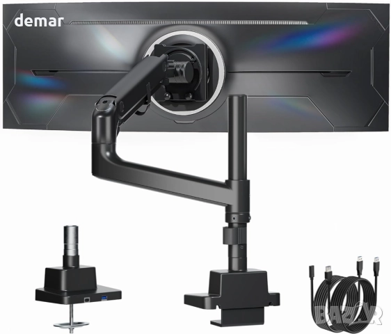 monTEK Стойка за ултраширок монитор 17-57 инча, до 27 кг, с USB, черна