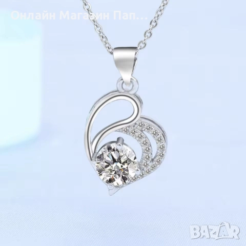 Сребърно колие Сърце с цирконий 925 с нестандартен дизайн, снимка 2 - Колиета, медальони, синджири - 52347792