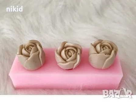 3D 3 бр пъпка роза едри силиконов молд форма фондан гипс декор, снимка 4 - Форми - 38540939