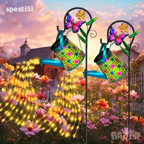 Соларна лампа за градина Лейка с LED светлини и стойка - КОД 4978, снимка 3 - Градински мебели, декорация  - 53954688