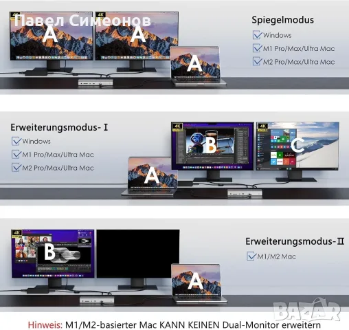 WAVLINK Thunderbolt 4 Dock 40Gbps, 98W PD, 8K/Dual 4K for Mac & Windows, снимка 4 - Друга електроника - 56058897