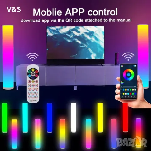 Пакет от 2 LED подови лампи RGB Цилиндрична 104см. дистанционно управление,блутут, wifi, снимка 5 - Лед осветление - 47730157