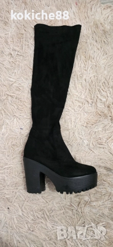 Велурени чизми на ток, снимка 3 - Дамски ботуши - 52855342