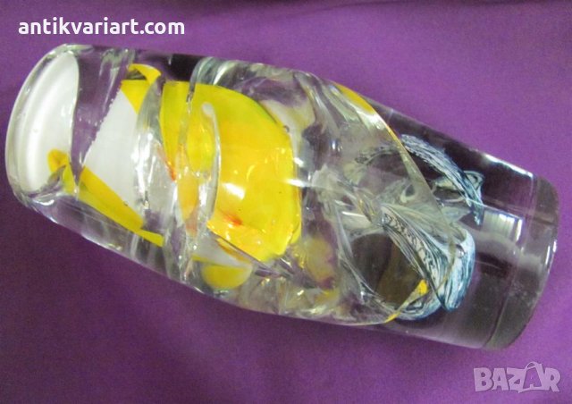 Винтич Кристално Стъкло Тежка Масивна Ваза Бохемия, снимка 7 - Антикварни и старинни предмети - 31871717