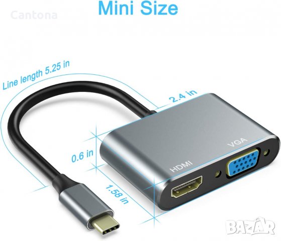 USB C към HDMI и VGA адаптер, 4K HDMI, 1080P VGA, алуминиев корпус, снимка 6 - Други - 40214441