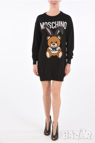 Дамска плетена туника-рокля Moschino в черно с мече Playboy, снимка 1 - Туники - 42447306