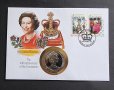 Остров Ман .1 крона. 1989 година.  40 години от Коронацията на  Елизабет II.  Нумизматичен плик.