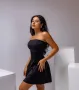 Къса черна дамска рокля | без рамене , снимка 5