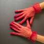 Официални дамски къси тюлени ръкавици цвят бордо 8641, снимка 4