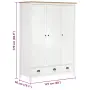 vidaXL Гардероб с 3 врати Hill бял 127x50x170 см борово дърво масив, снимка 10