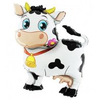Голяма крава със звънче ферма домашни животни фолиев фолио балон хелий газ обикновен, снимка 1 - Други - 42388191