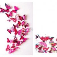 3D 12 бр pvc цикламени магнитни и самозалепващи пеперуди декорация за стена и мебел, снимка 2 - Други - 32020120