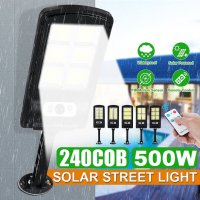 2 броя 500W LED Соларна лампа COB със сензор за движение, стойка и дистанционно, снимка 3 - Соларни лампи - 34185583
